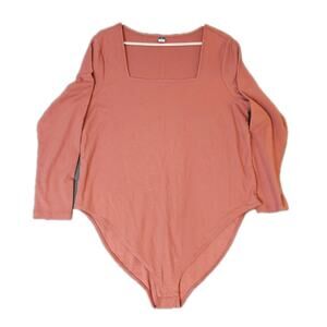 Old Navy 3X Ribbed‎ Long Sleeve Square Neck Pink Bodysuit Full Coverage NWOT